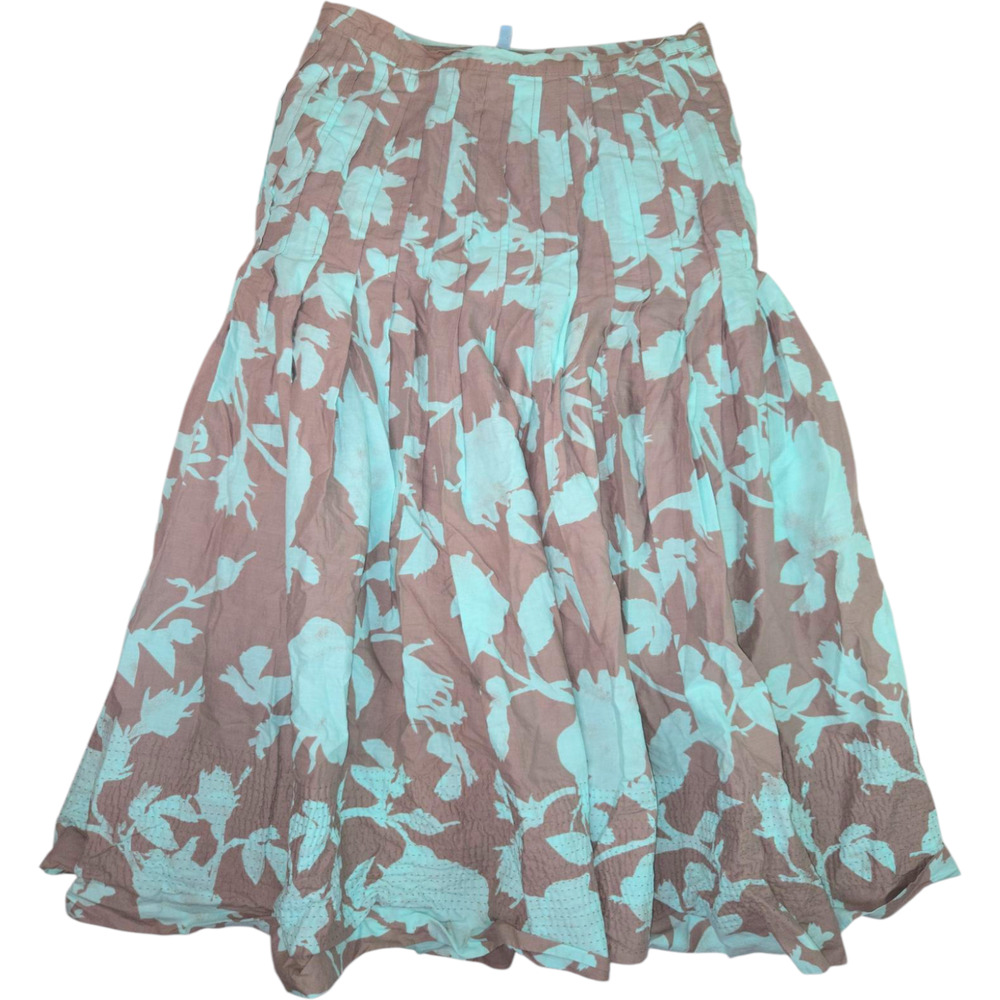 Aquarius Womens Blue Flowy Aqua Blue Brown Bud Skirt Size 2 Bohemian Buttons